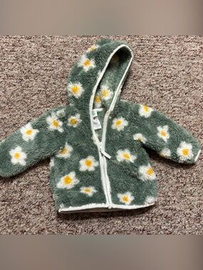3 month Daisy Hooded Sherpa Jacket - Green